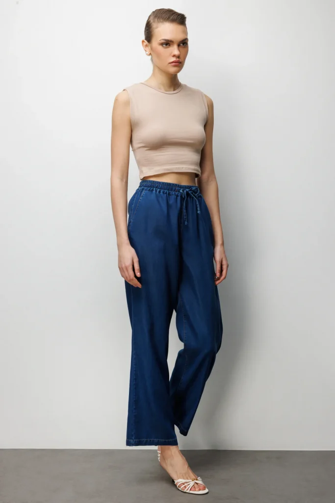 EKOL Beli Bağcıklı Bol Paça Pantolon 4090