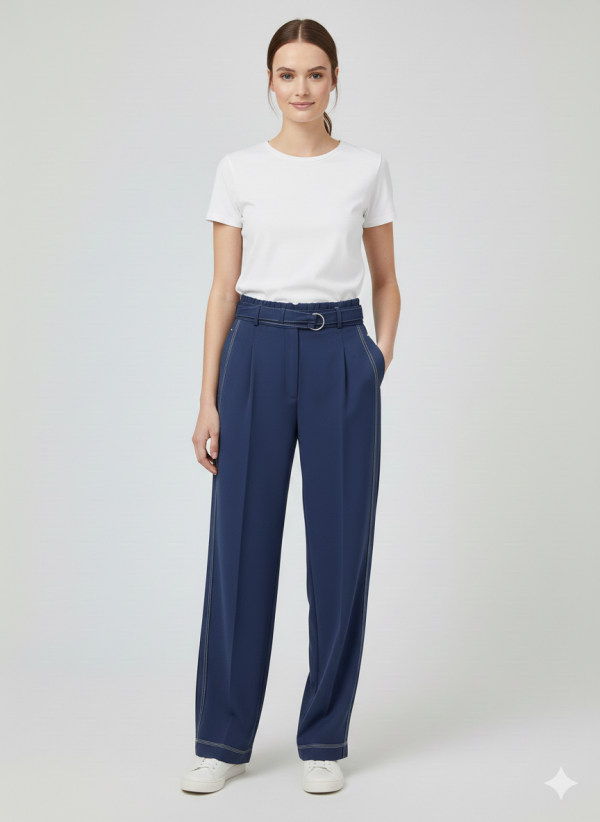 EKOL Yanları Dikiş Detaylı Kemerli Pantolon 4134