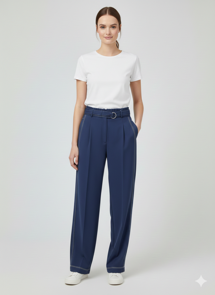 EKOL Yanları Dikiş Detaylı Kemerli Pantolon 4134