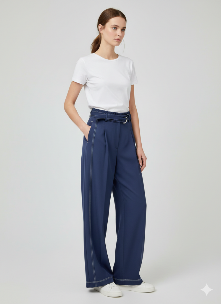 EKOL Yanları Dikiş Detaylı Kemerli Pantolon 4134