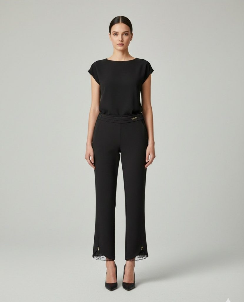 EKOL Paçası Dantel Detaylı Pantolon 4922