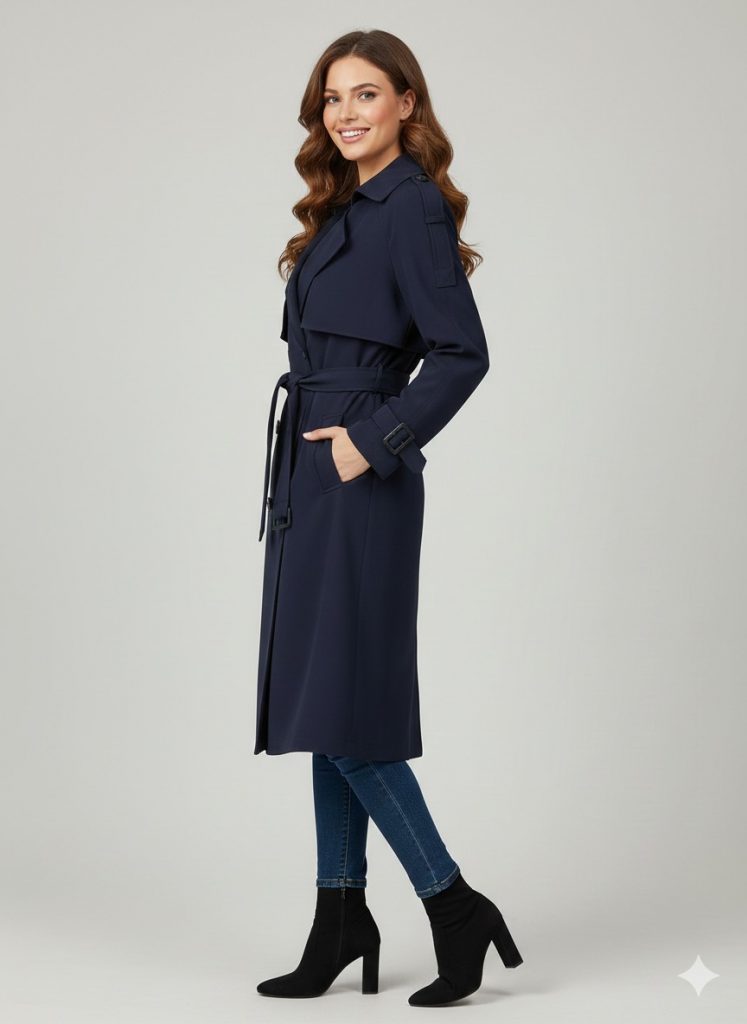 EKOL Kemer Detaylı Trençkot 7006 - Lacivert