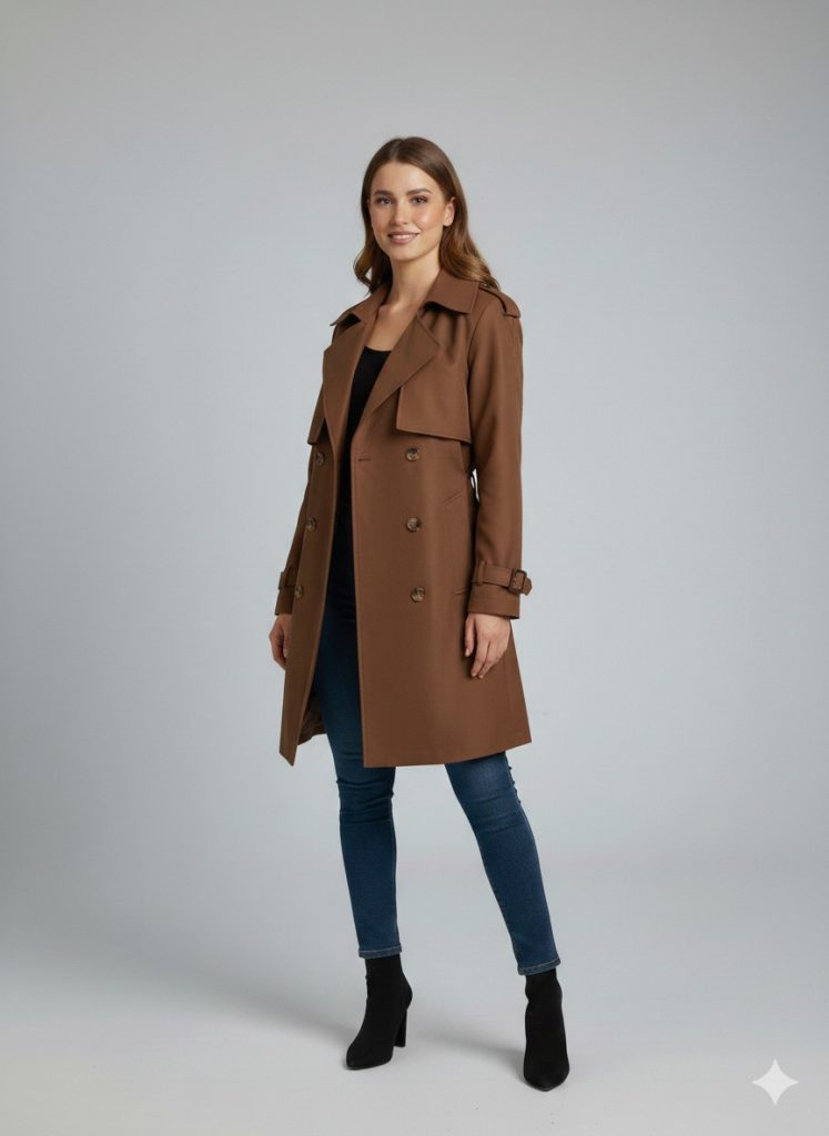 EKOL Kemer Detaylı Trençkot 7006 - kakao