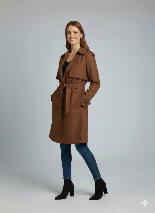 EKOL Kemer Detaylı Trençkot 7006 - kakao