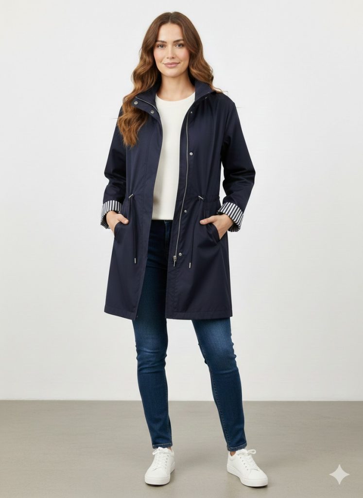 EKOL Kolları Katlamalı Fermuarlı Trenç 7042