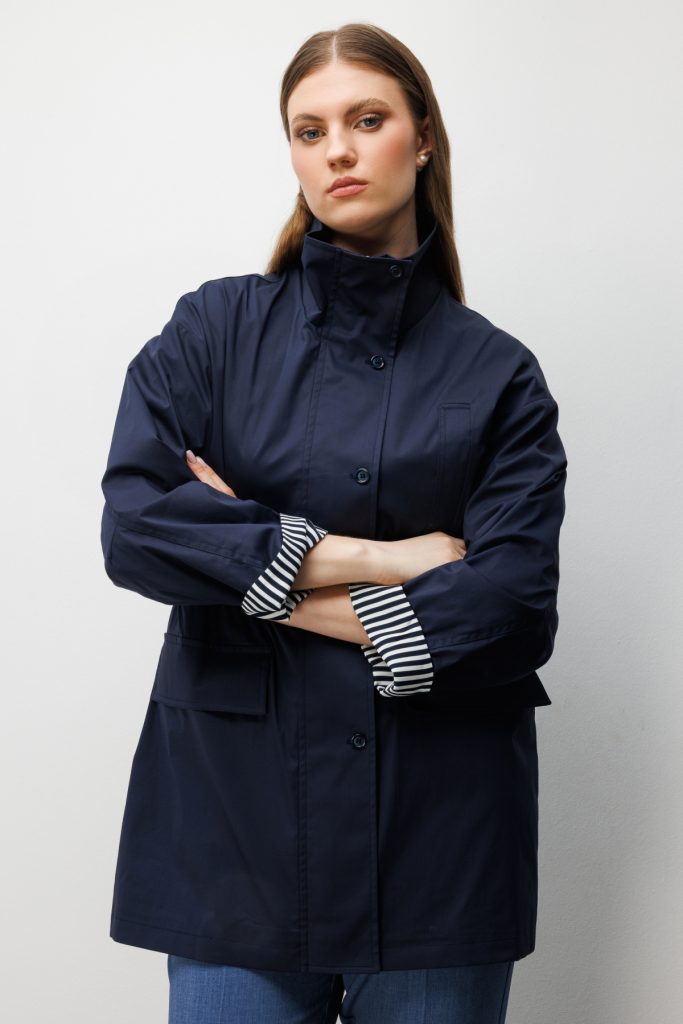 EKOL Dik Yaka Kapak Cepli Trenç 7542