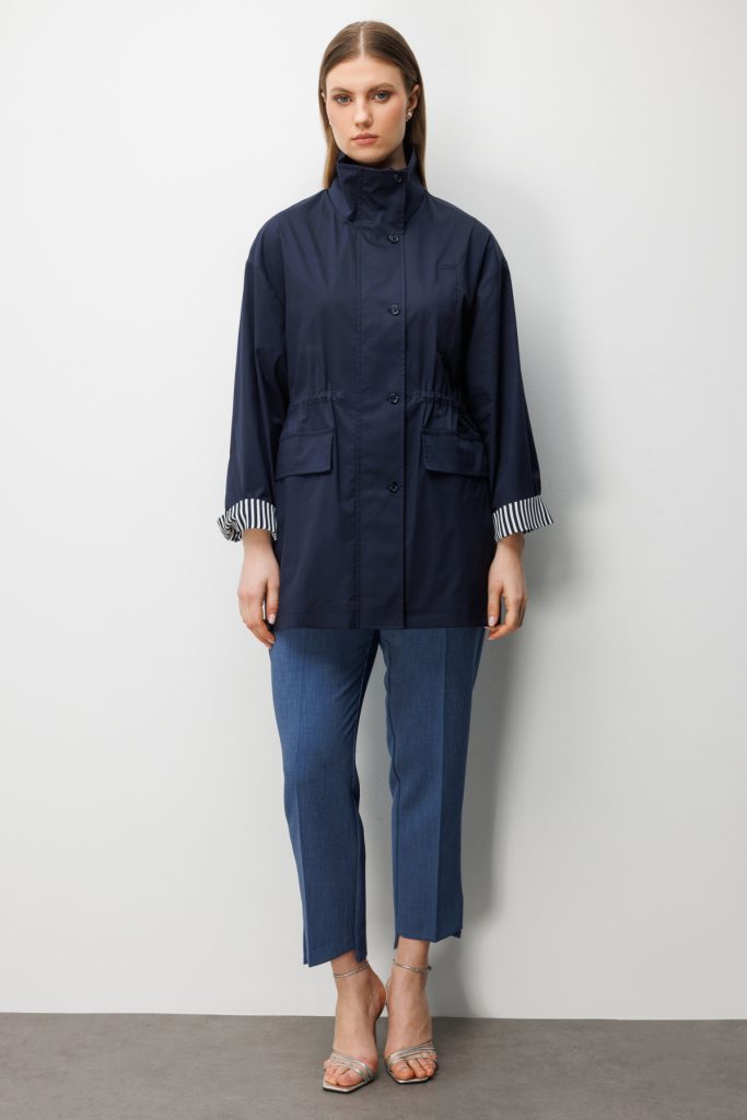 EKOL Dik Yaka Kapak Cepli Trenç 7542