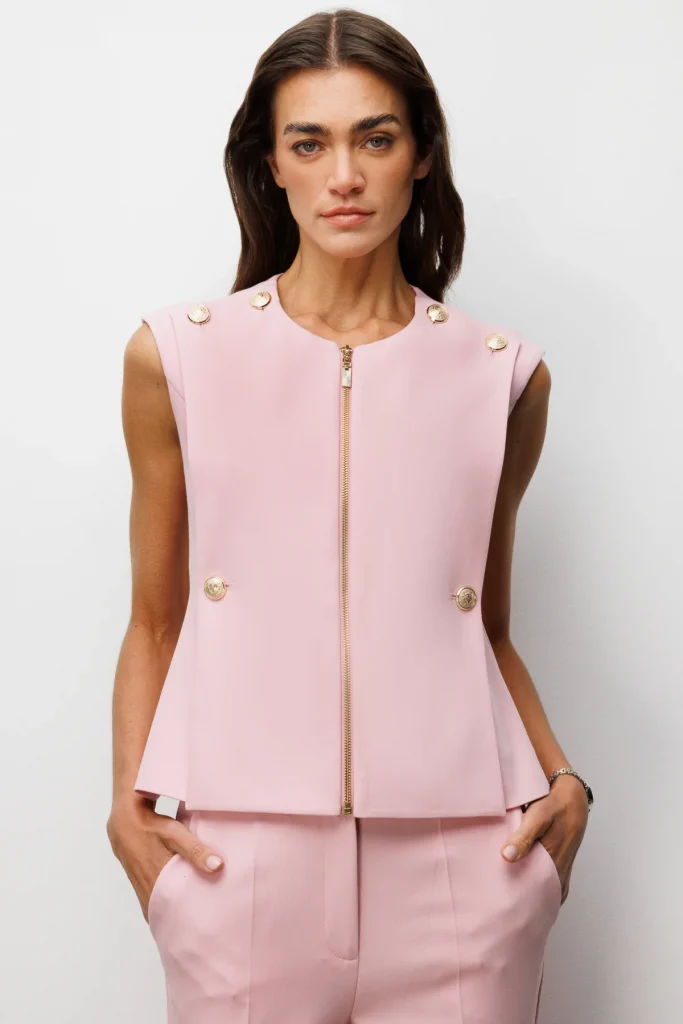 EKOL Süs Düğmeli Sıfır Yaka Yelek 1002 - pembe