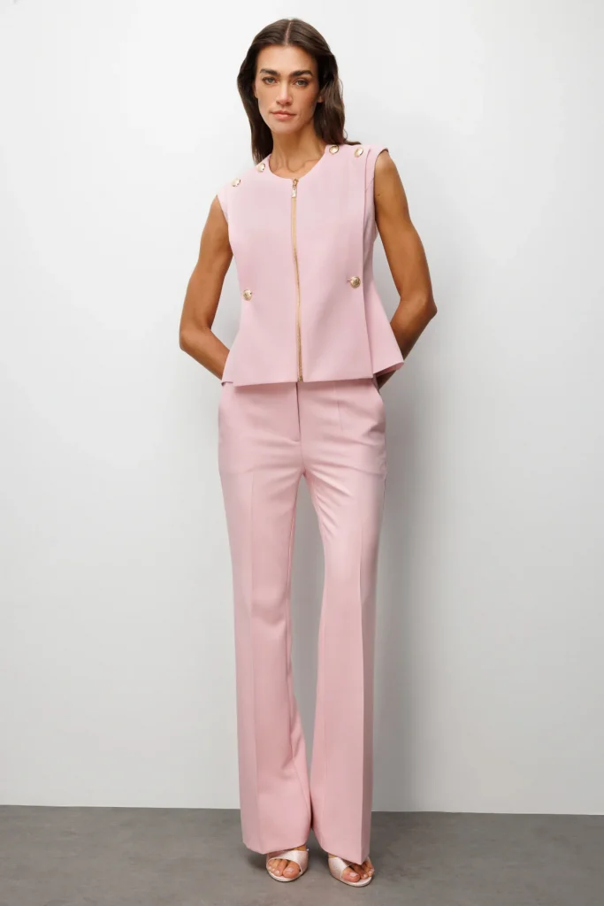 EKOL Süs Düğmeli Sıfır Yaka Yelek 1002 - pembe