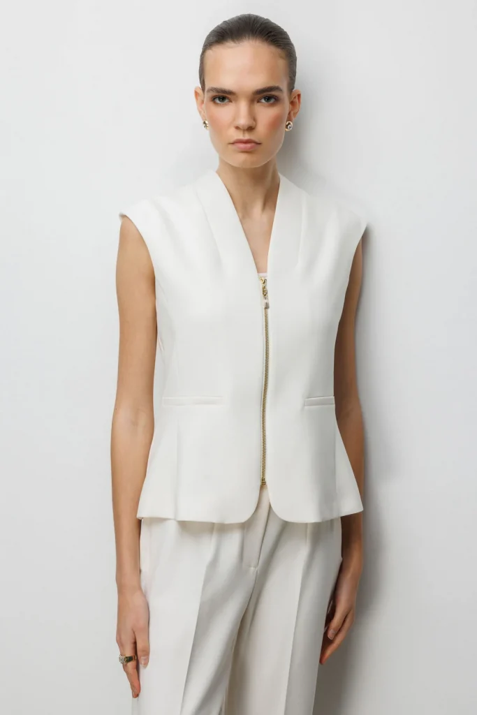 EKOL V Yaka Dikiş Detaylı Yelek  1010 - EKRU