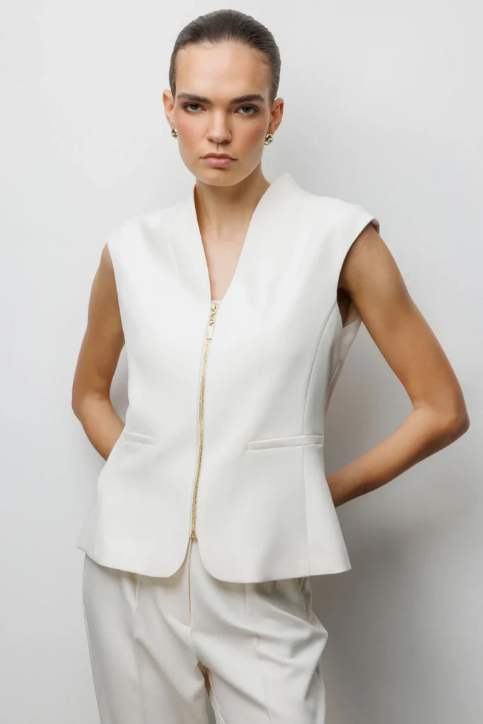 EKOL V Yaka Dikiş Detaylı Yelek  1010 - EKRU
