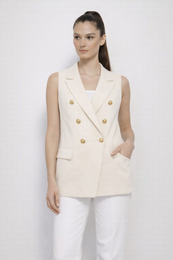 EKOL Düğme Detaylı Kadın Yelek 1062 - EKRU