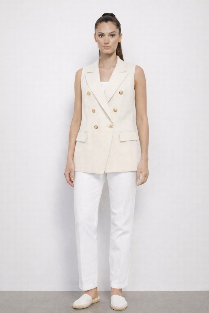 EKOL Düğme Detaylı Kadın Yelek 1062 - EKRU