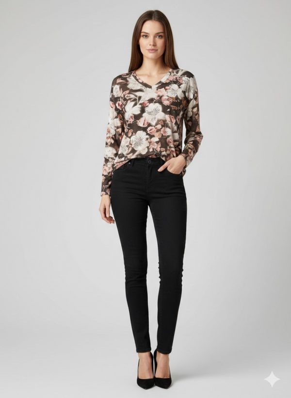 FAİK SÖNMEZ  Kendinden Çiçek İşlemeli Bluz  092