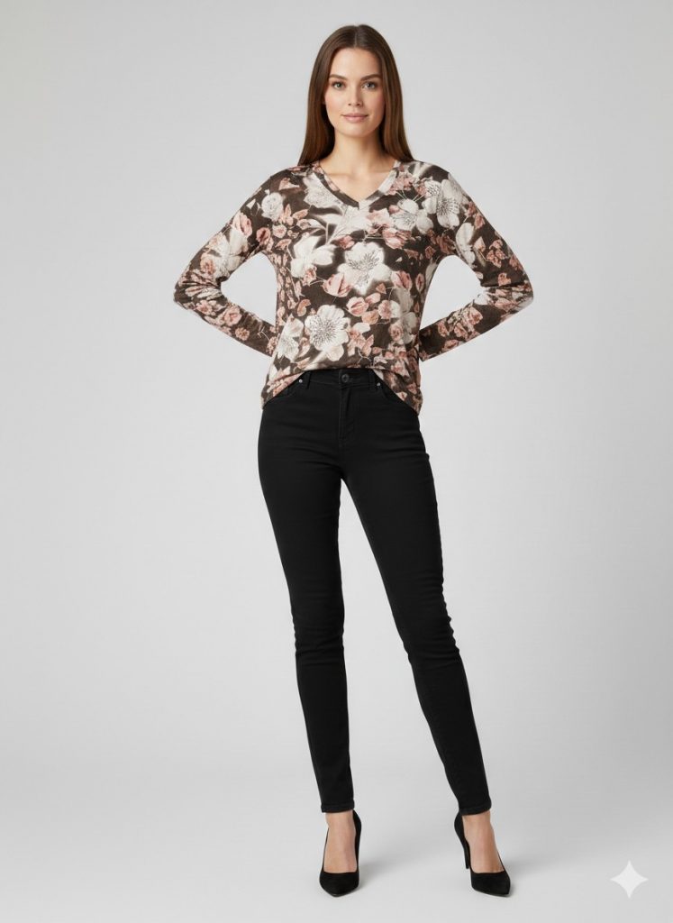 FAİK SÖNMEZ  Kendinden Çiçek İşlemeli Bluz  092