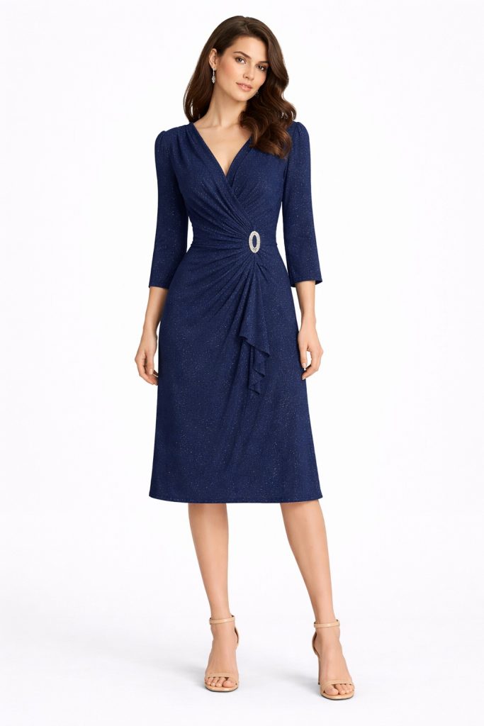 GİLDA Aksesuarlı V Yaka Elbise 8027 B.B