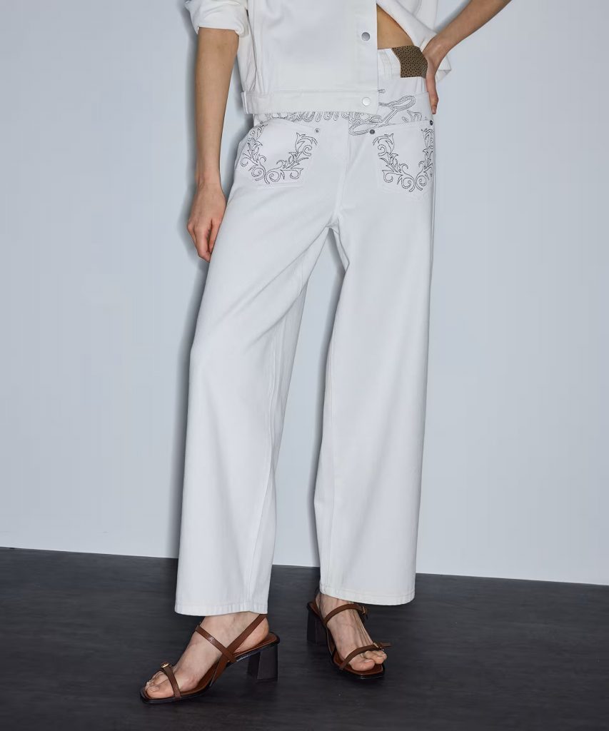 İPEKYOL Nakışlı barrel fit pantolon IS1260018001 - Beyaz