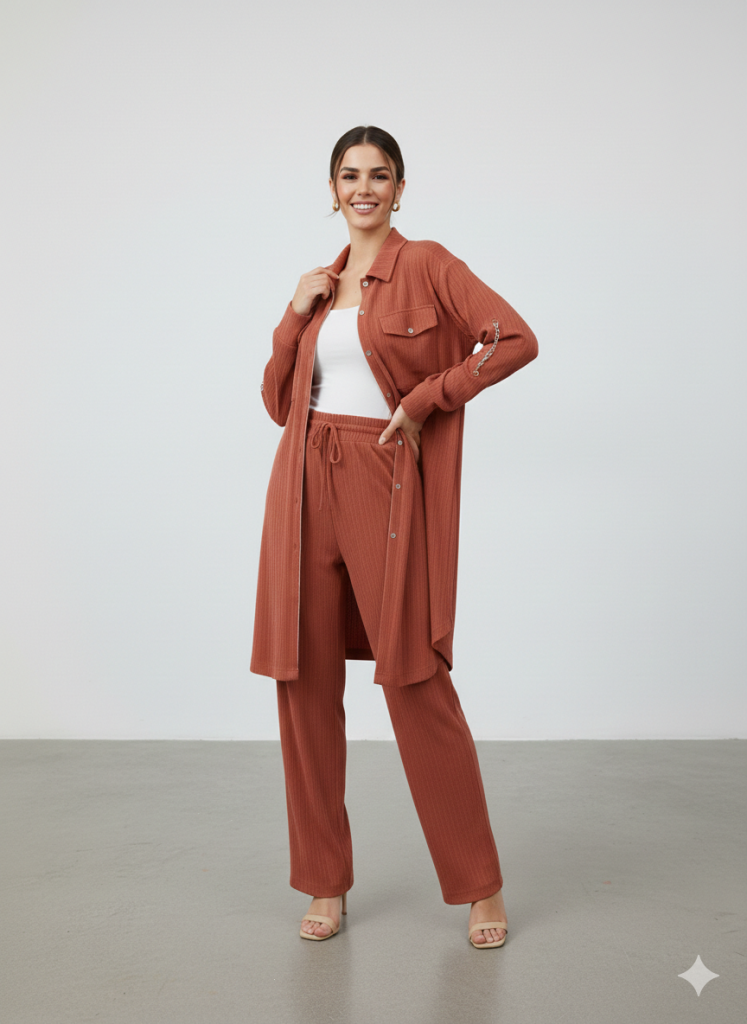 KAYRA Kolu Zincir Detaylı Pantolonlu Takım  76012