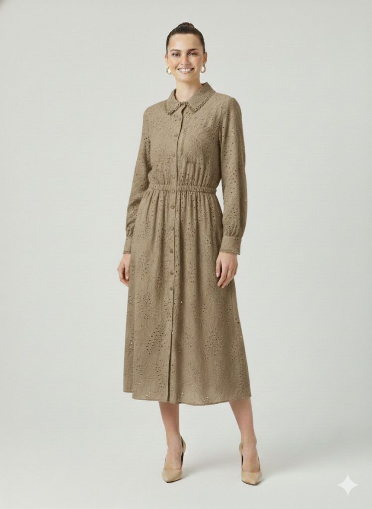 KAYRA Bel Detaylı Maksi Elbise 23062 - KÜF YEŞİLİ