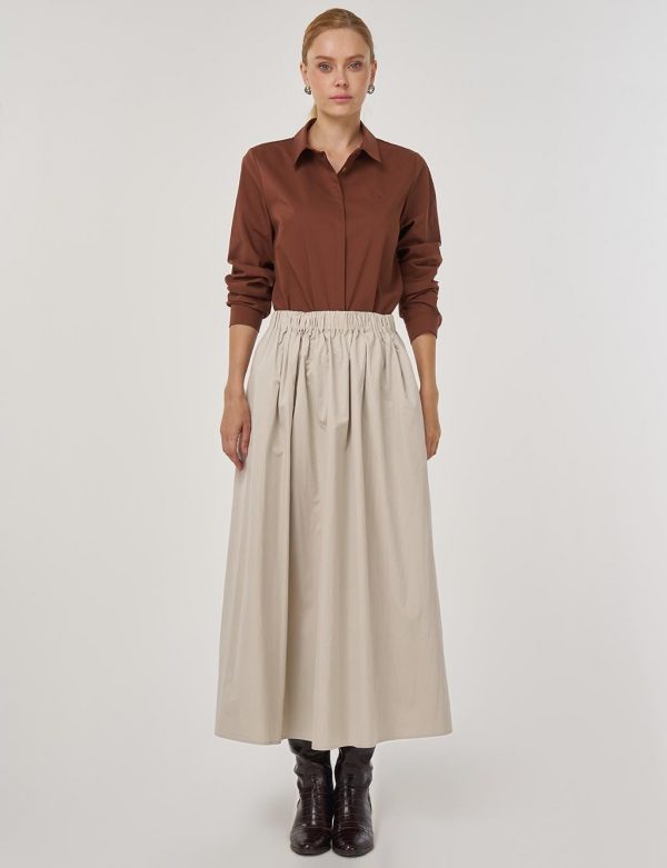 KAYRA Cep Detaylı Çan Etek Bej 12040