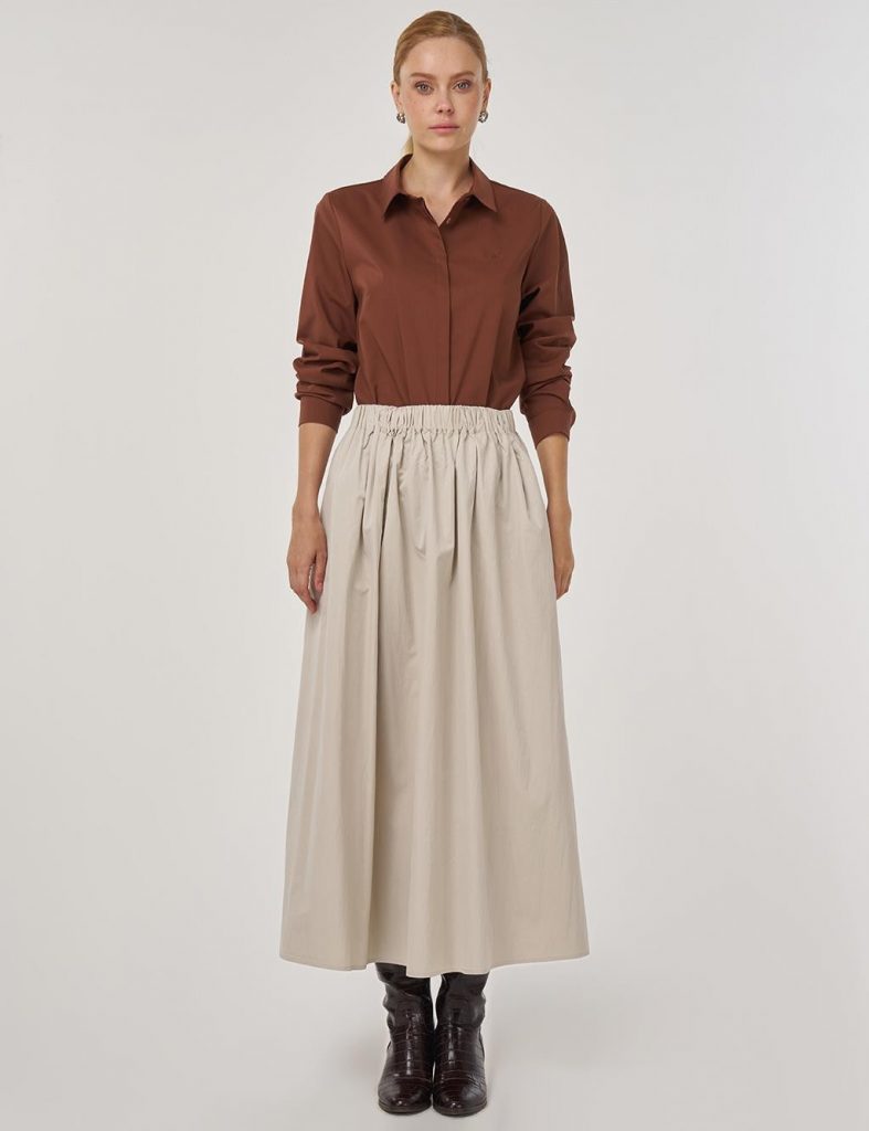 KAYRA Cep Detaylı Çan Etek Bej 12040