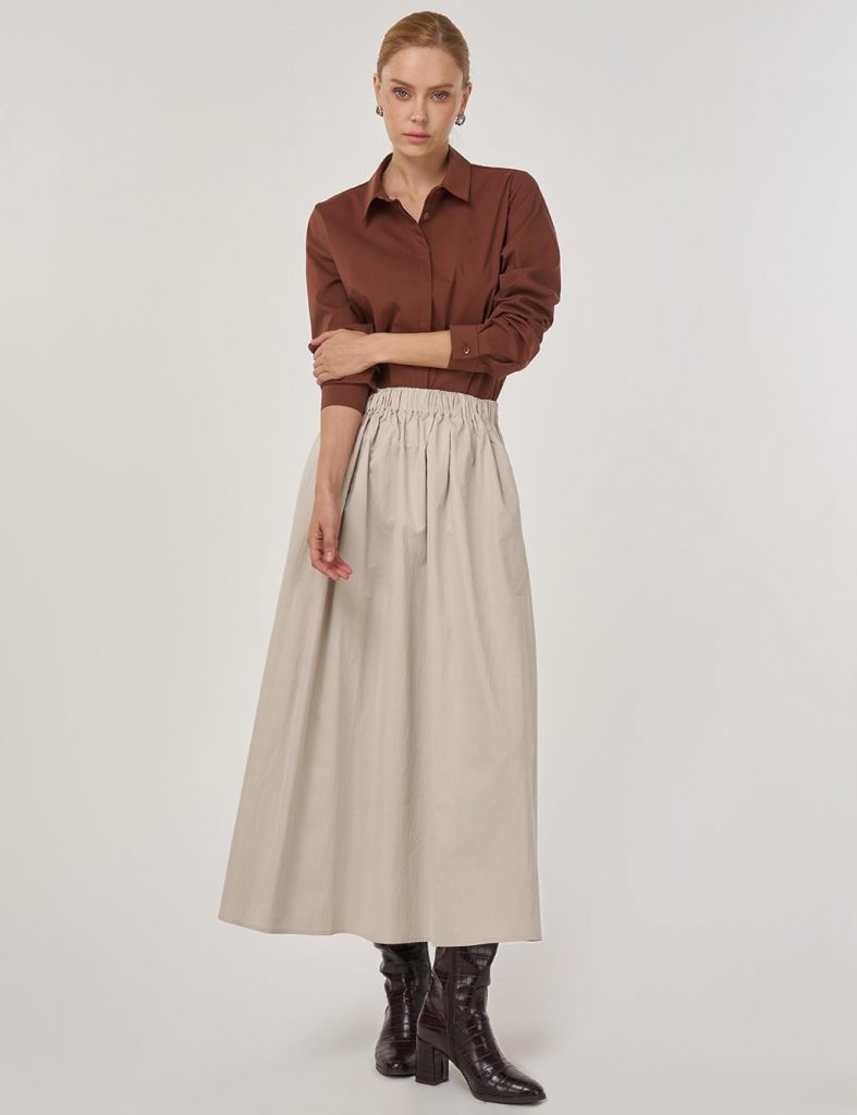 KAYRA Cep Detaylı Çan Etek Bej 12040