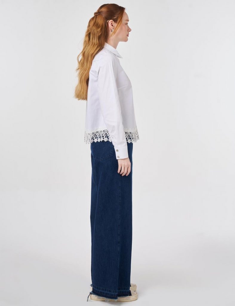 KAYRA Dantel Garnili Pamuklu Bluz 11034 - Beyaz