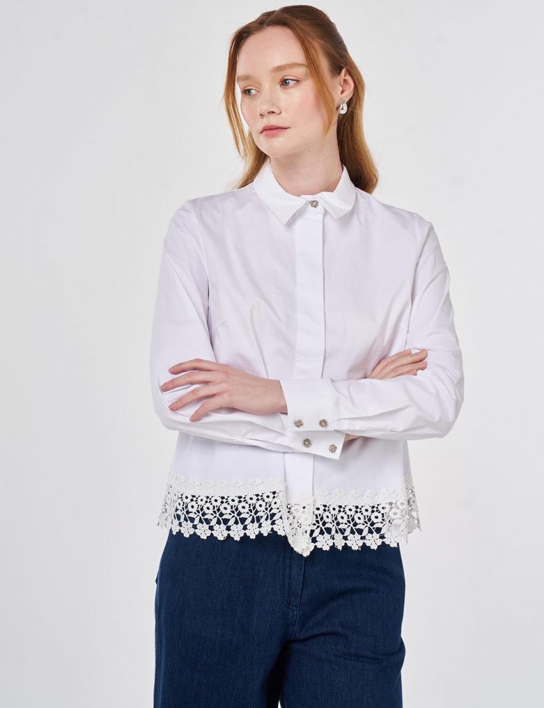 KAYRA Dantel Garnili Pamuklu Bluz 11034 - Beyaz