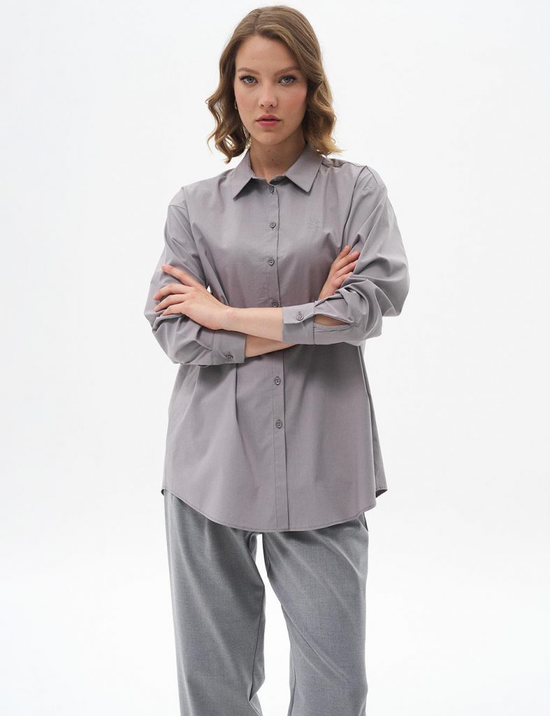 KAYRA Düğmeli Poplin Gömlek  11503 - GRİ