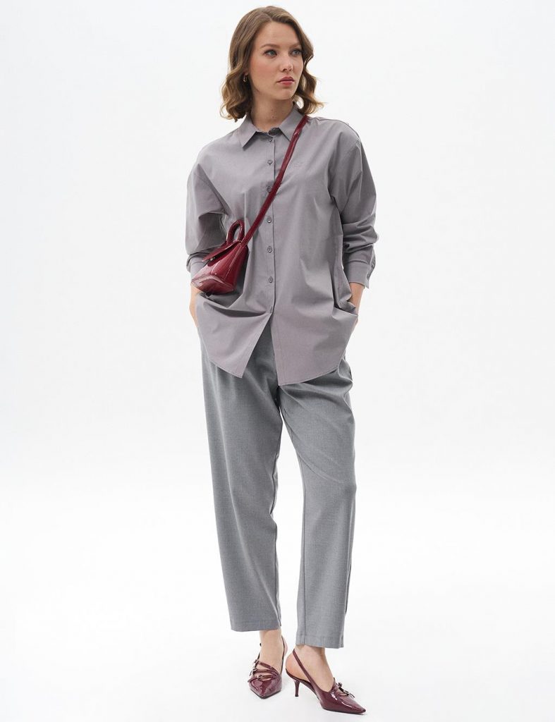 KAYRA Düğmeli Poplin Gömlek  11503 - GRİ