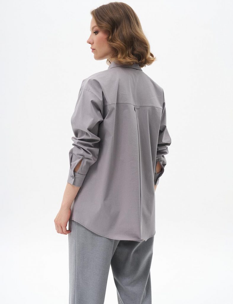 KAYRA Düğmeli Poplin Gömlek  11503 - GRİ
