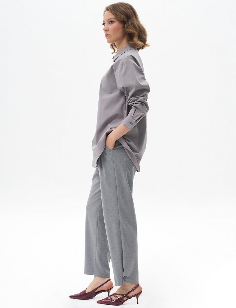 KAYRA Düğmeli Poplin Gömlek  11503 - GRİ