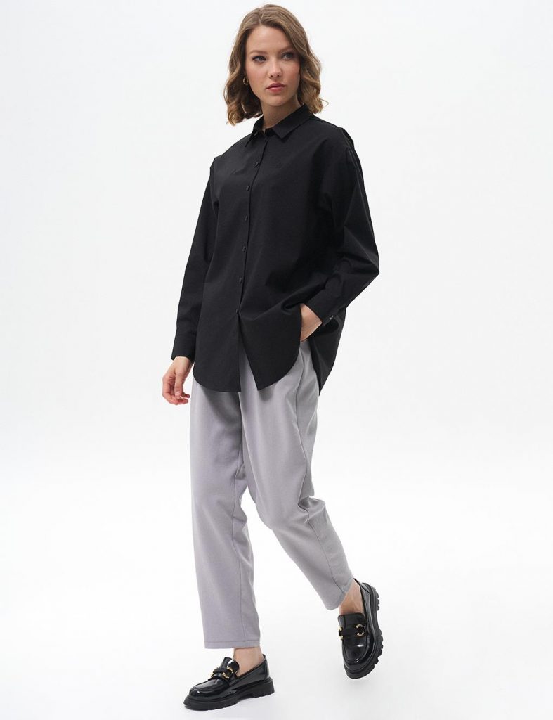 KAYRA Düğmeli Poplin Gömlek  11503 - Siyah