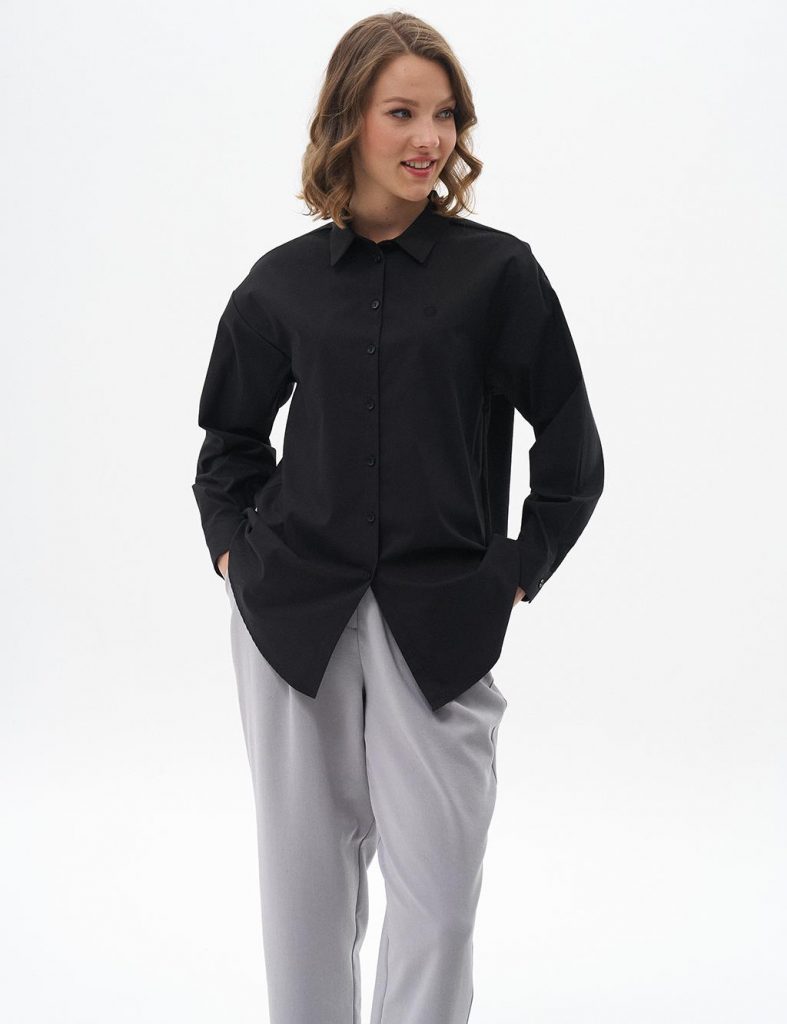 KAYRA Düğmeli Poplin Gömlek  11503 - Siyah