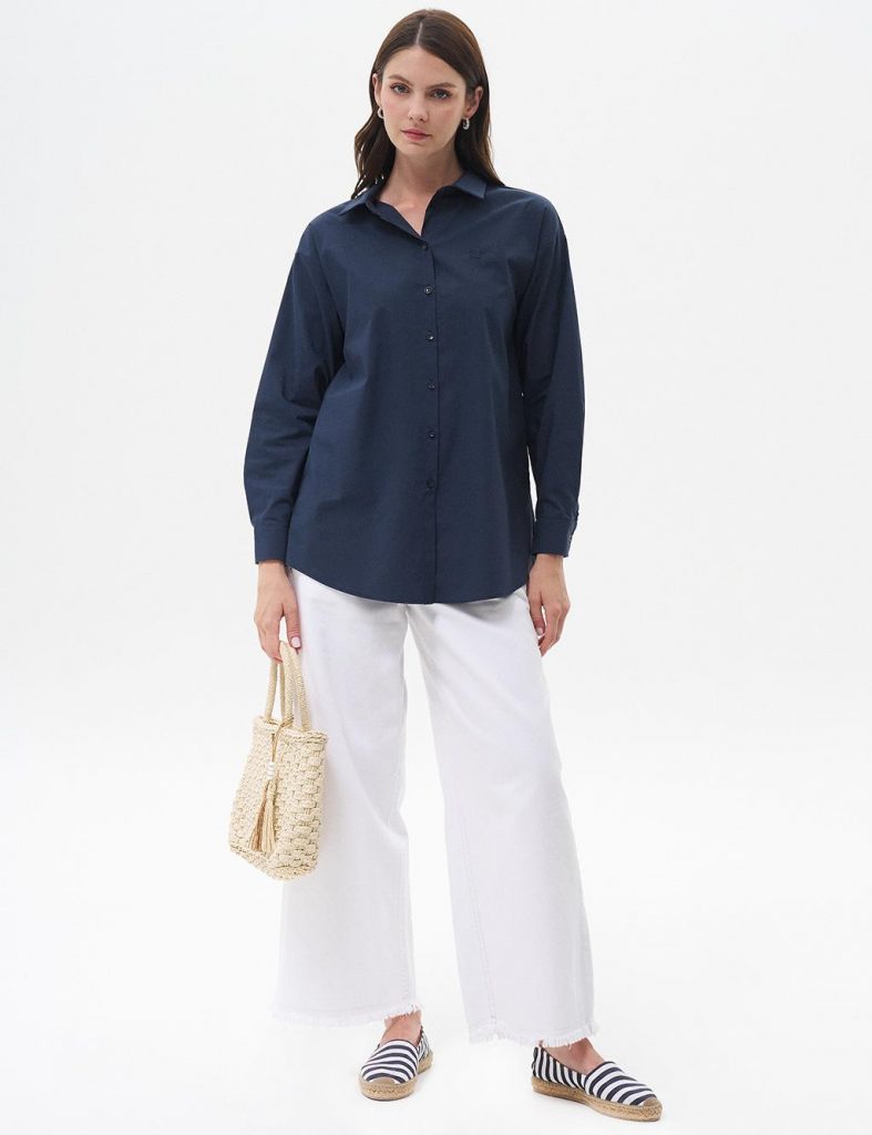 KAYRA Düğmeli Poplin Gömlek  11503 - Lacivert