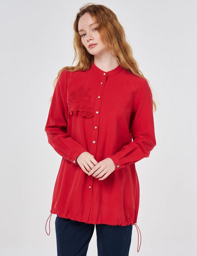 KAYRA Nakış Aplikeli Tunik 21029 - KIRMIZI