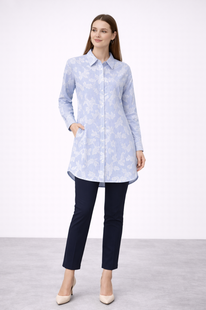 KAYRA Yaprak İşlemeli Tunik 21042 - MAVİ