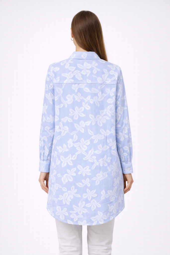 KAYRA Yaprak İşlemeli Tunik 21042 - MAVİ