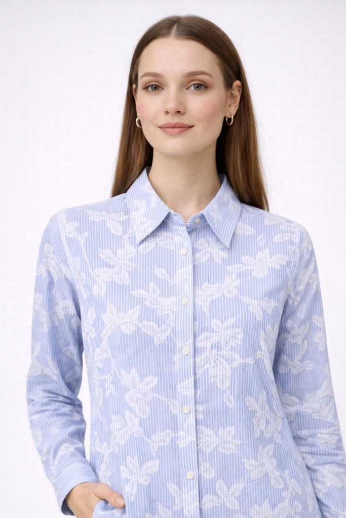 KAYRA Yaprak İşlemeli Tunik 21042 - MAVİ