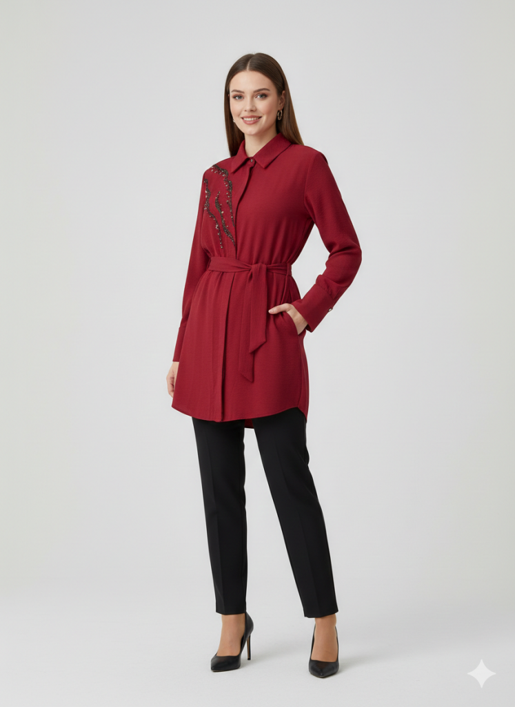 KAYRA Belden Bağlamalı Tunik 21086 - YAKUT