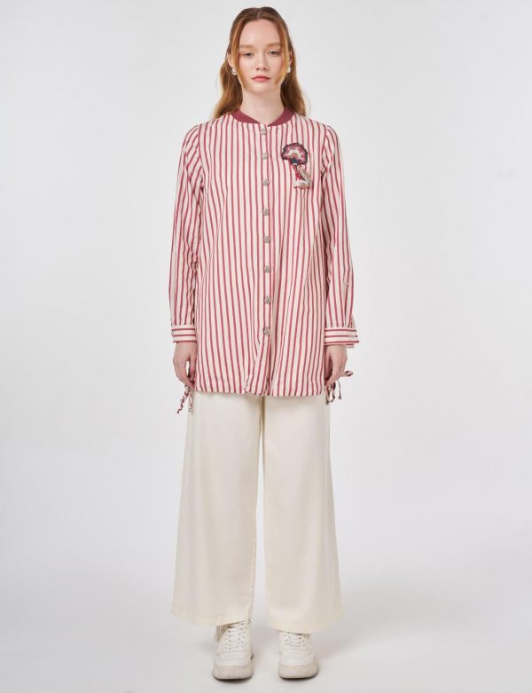 KAYRA Çizgi Desen İşlemeli Pamuklu Tunik 81007