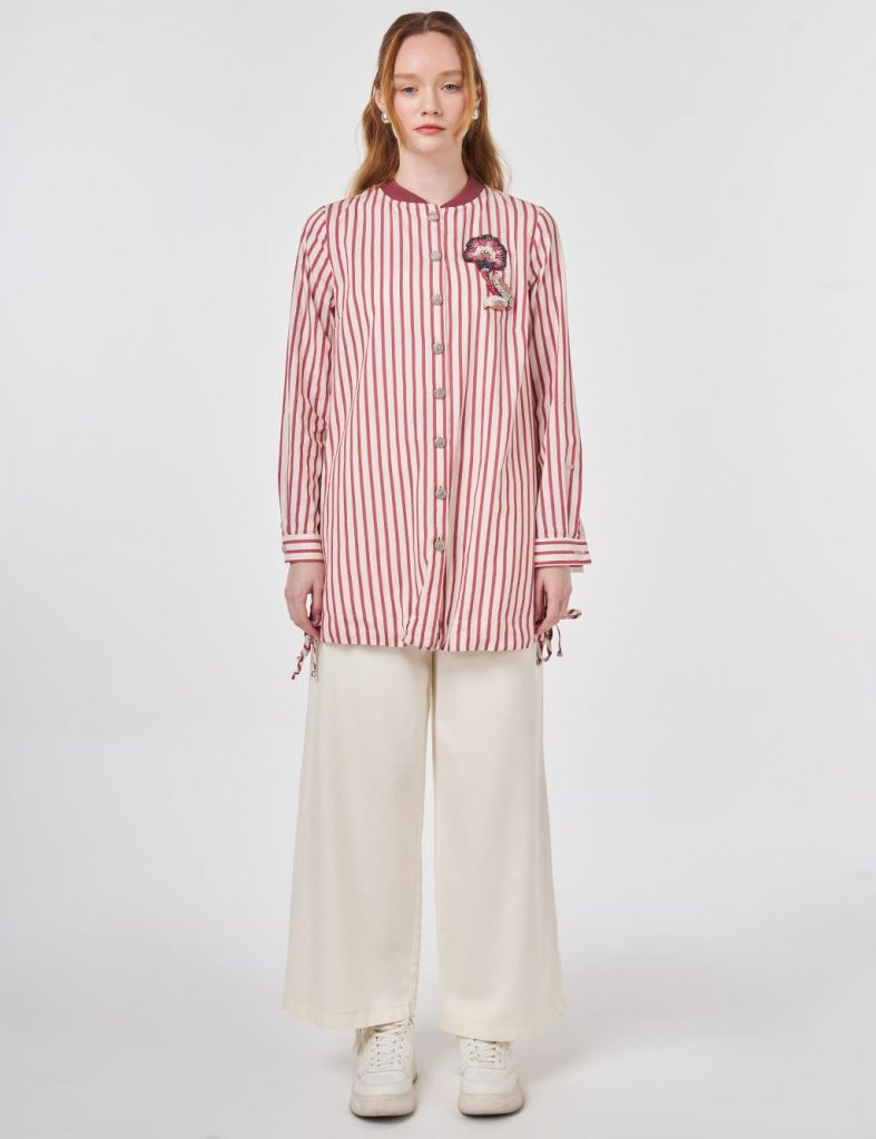 KAYRA Çizgi Desen İşlemeli Pamuklu Tunik 81007