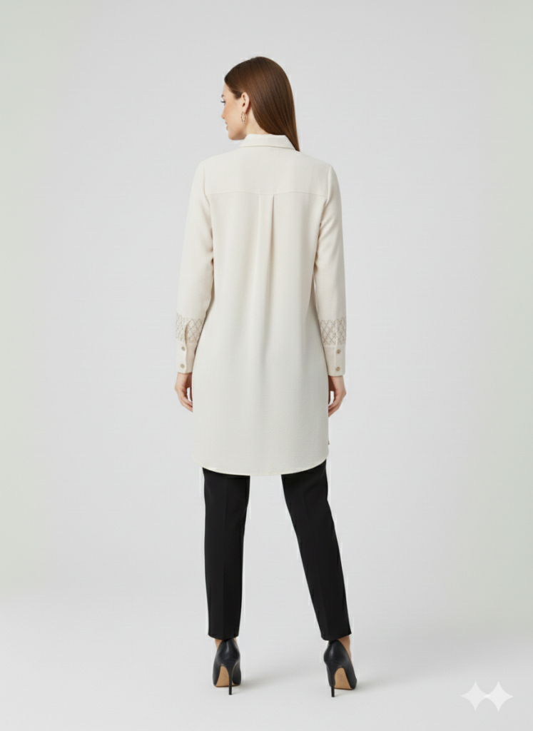 KAYRA Kolları İşleme Detaylı Tunik 81011 - KREM
