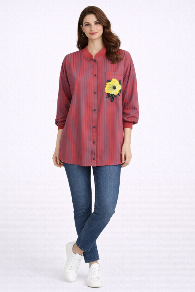 KAYRA Cebi Çiçek Detaylı Tunik 81013 - KIRMIZI