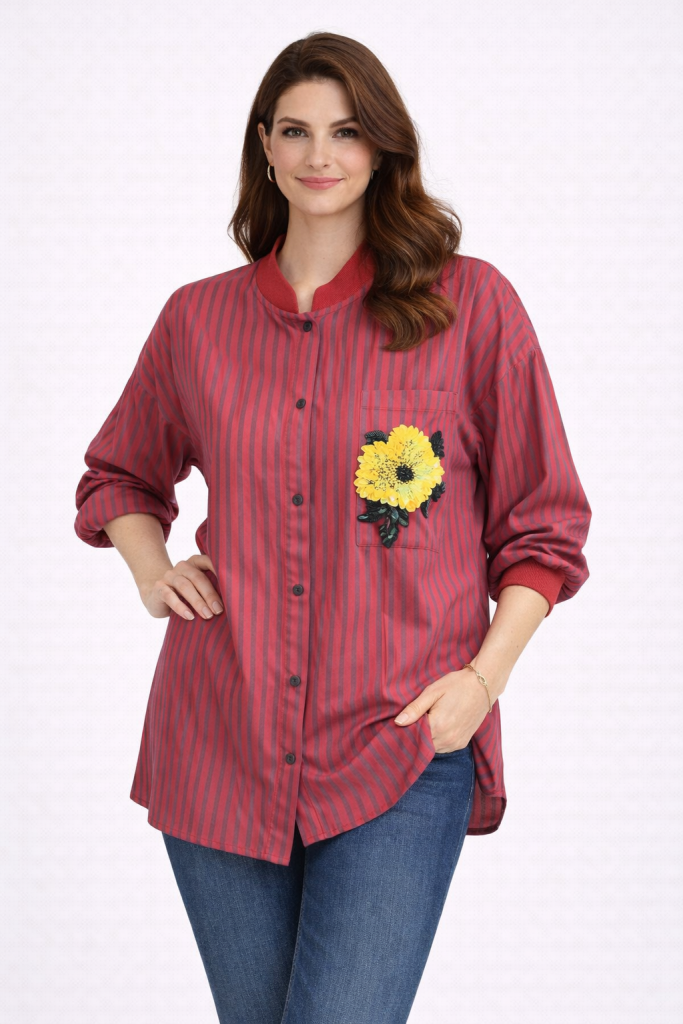 KAYRA Cebi Çiçek Detaylı Tunik 81013 - KIRMIZI