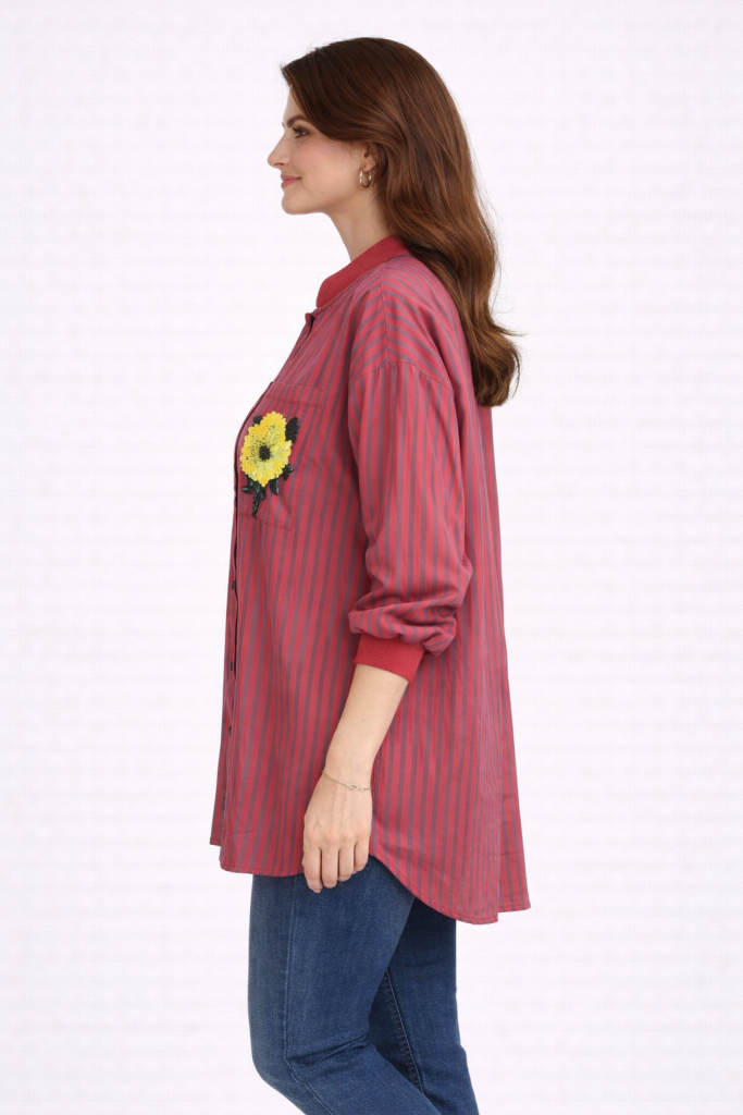 KAYRA Cebi Çiçek Detaylı Tunik 81013 - KIRMIZI
