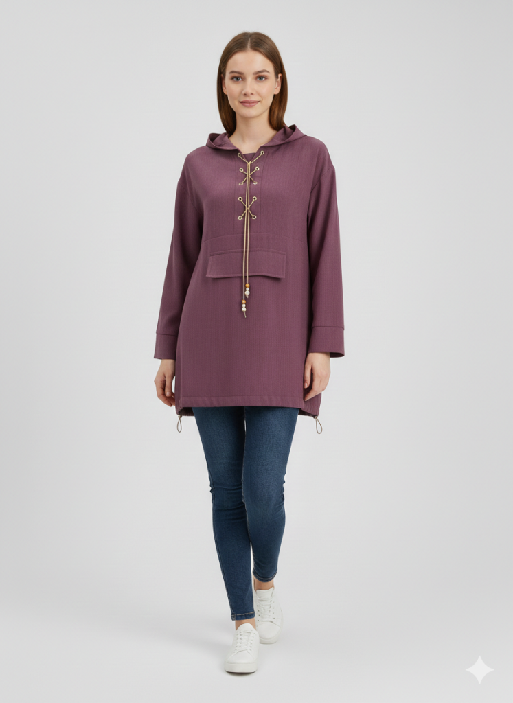 MASCARA Önü Bağcıklı Kapüşonlu Tunik 2116 - MÜRDÜM