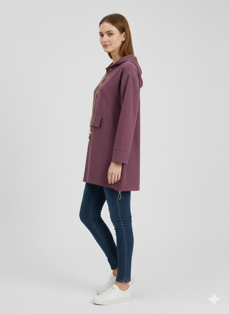 MASCARA Önü Bağcıklı Kapüşonlu Tunik 2116 - MÜRDÜM