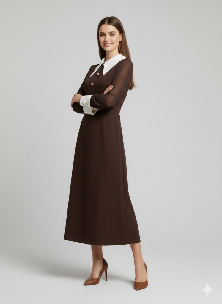 MODAİLGİ Önlük Yaka Kolları Şifon Kloş Elbise  60014