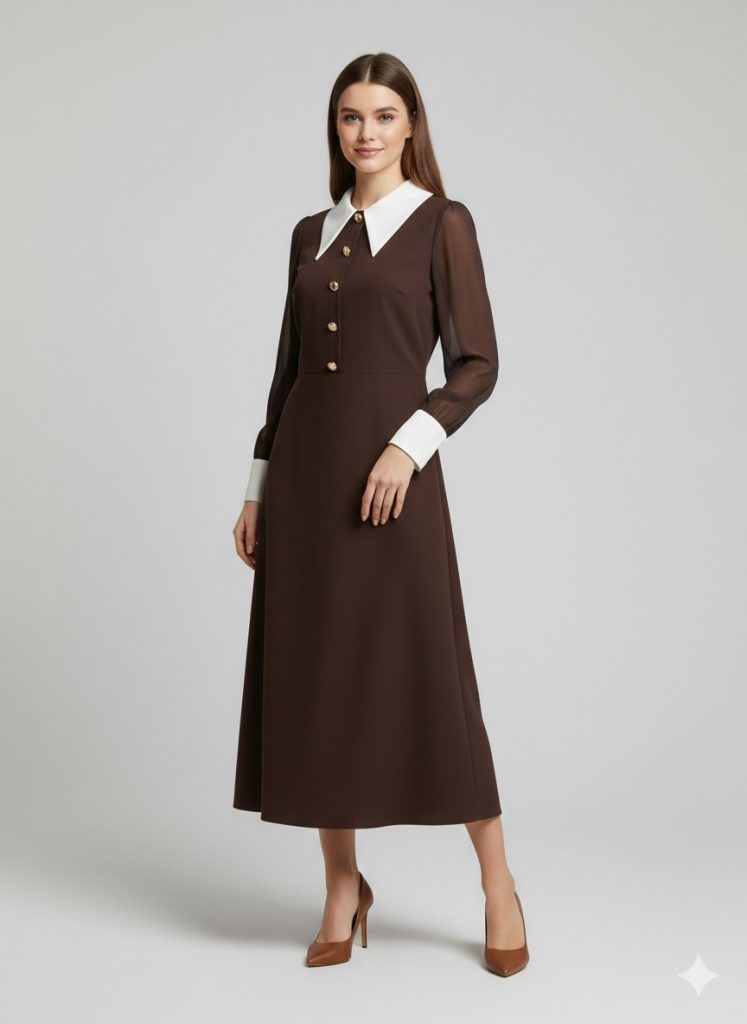 MODAİLGİ Önlük Yaka Kolları Şifon Kloş Elbise  60014